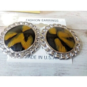 XL Vintage 1980s Orange and Black Luminescent Pierced Earrings